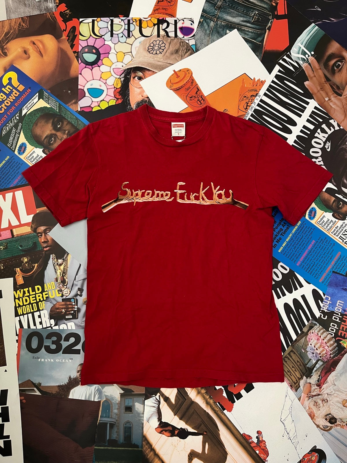 (S) Supreme červené triko, nápis Supreme Fuck You