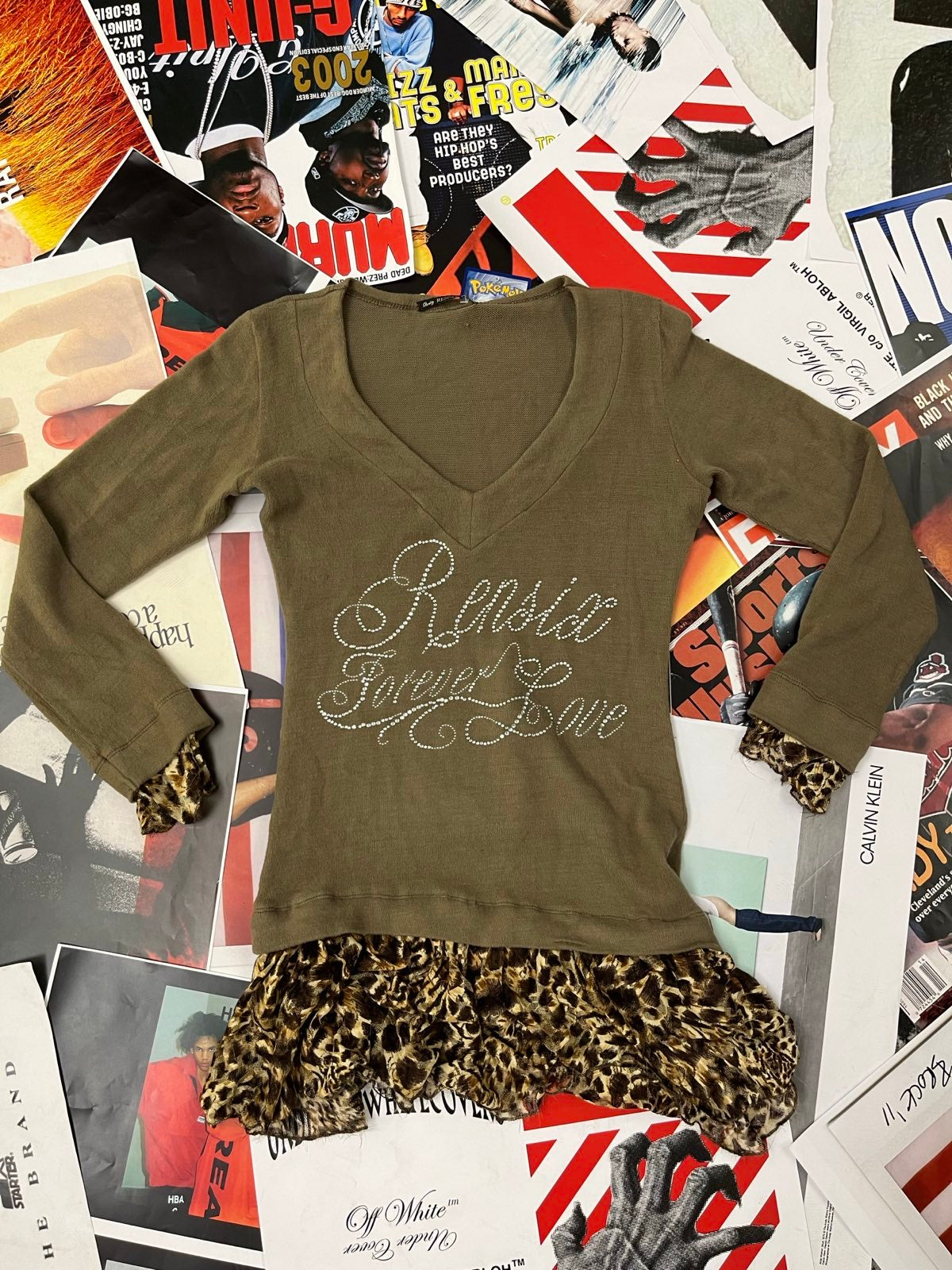 (M/L) Rensix ŠATY světrové hnědé s gepardí sukýnkou a nápisem ze stříbrných kamínků