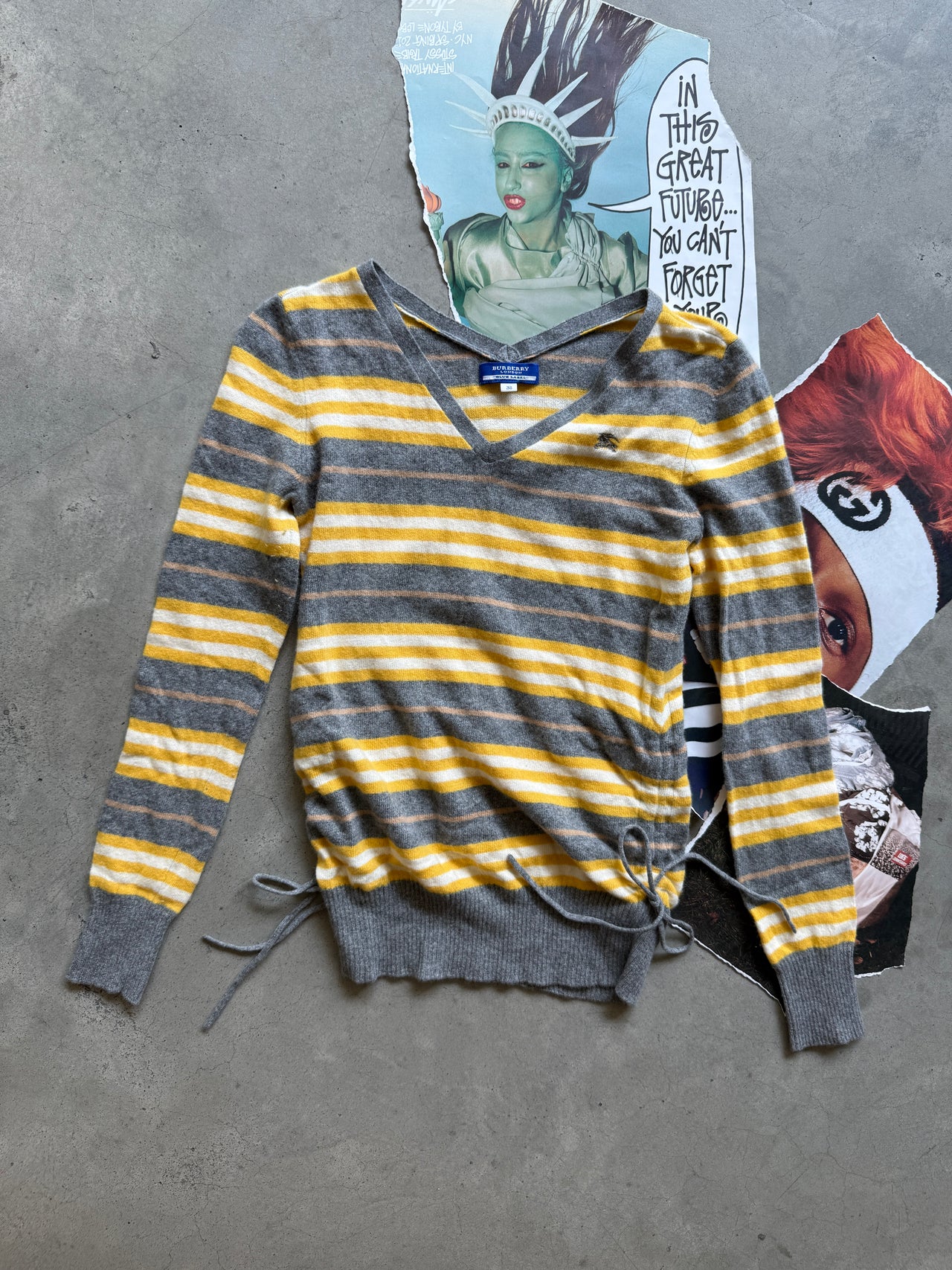 (S) Burberry dámský pruhovaný svetr žluto-šedý