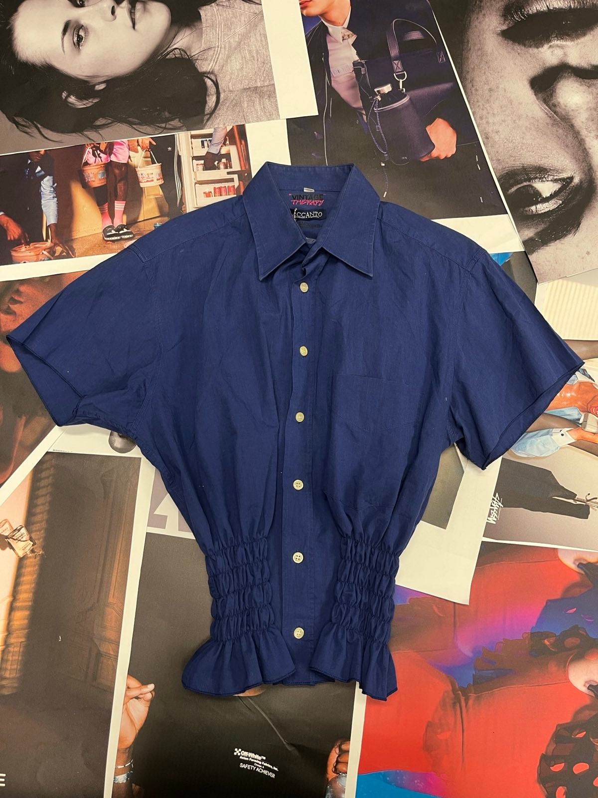 (L) Reworked žabičkový top tmavě modrý Accanto