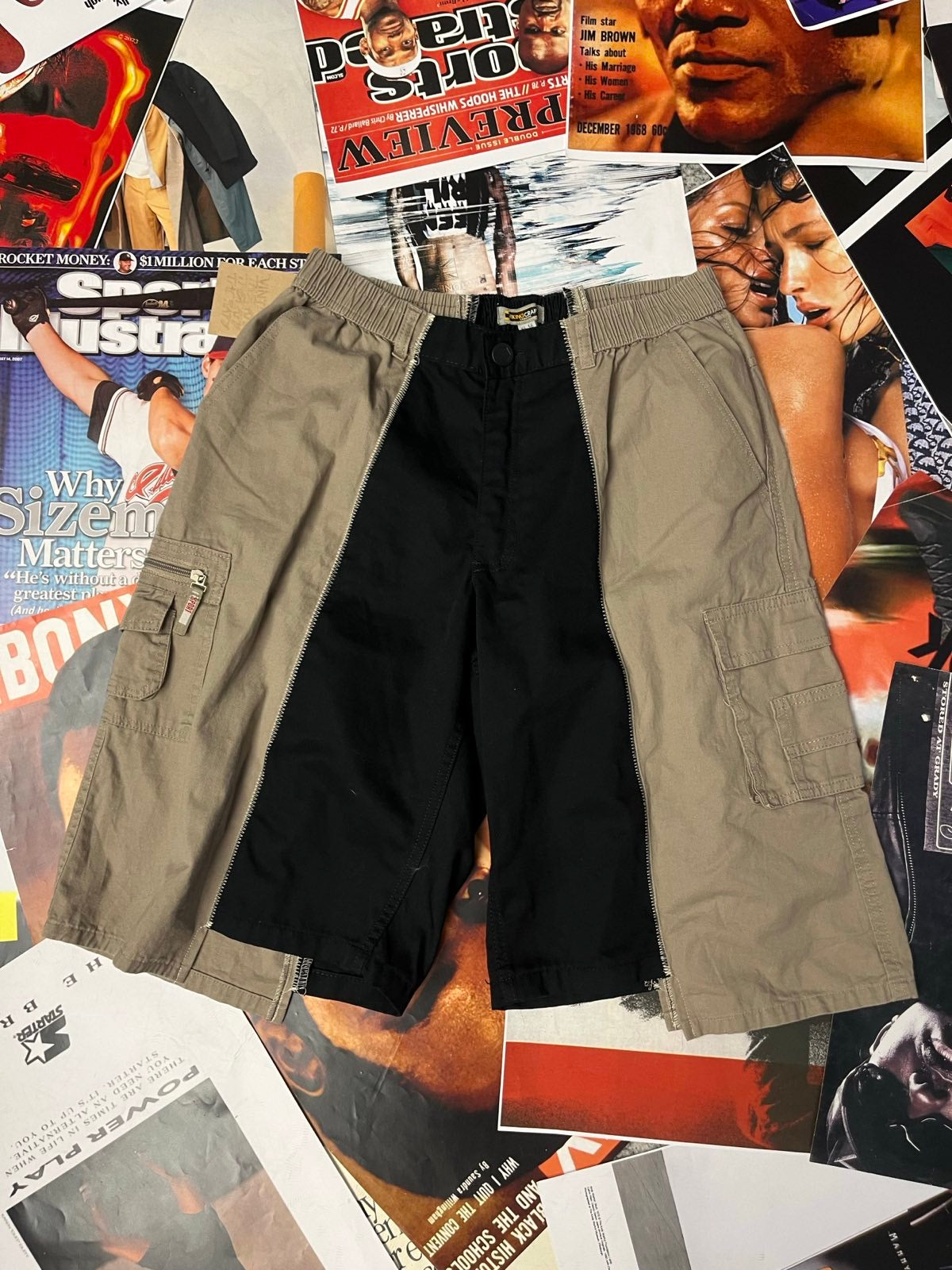 (M) Reworked KRAŤASY hnědo-tmavě modré s kapsami