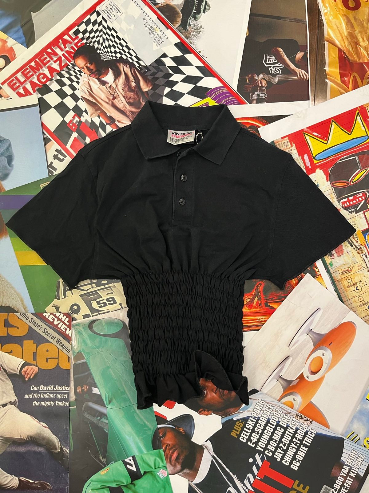 (S) Reworked TOP černý na knoflíky s límečkem