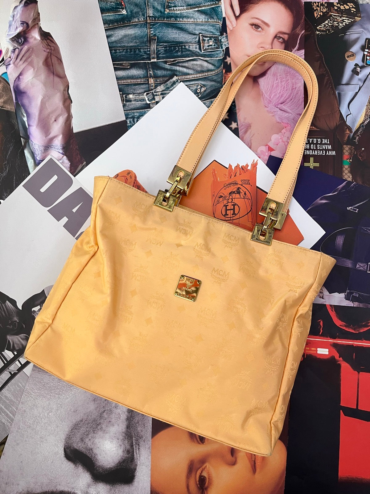 MCM tote bag broskvové barvy