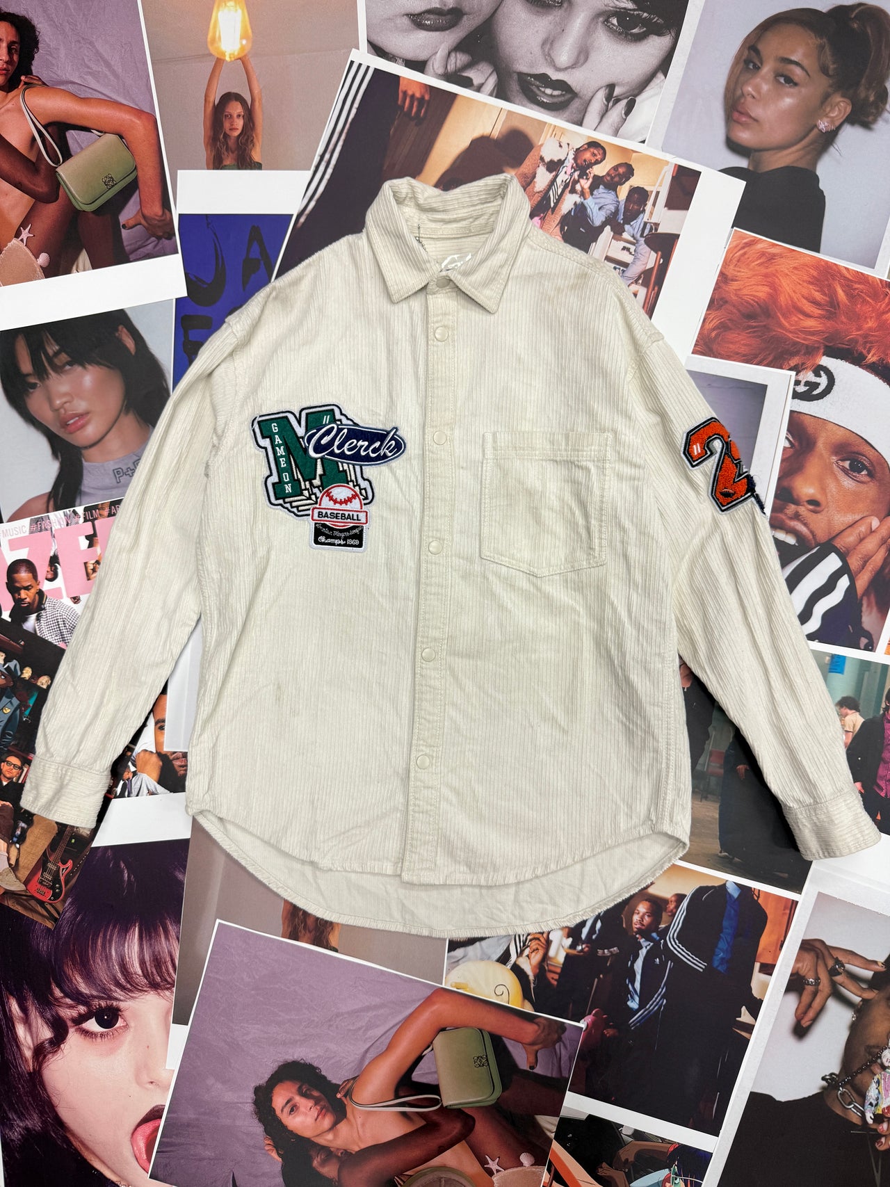 (M) Košile béžová s dlouhým rukávem a nášivkou baseballu