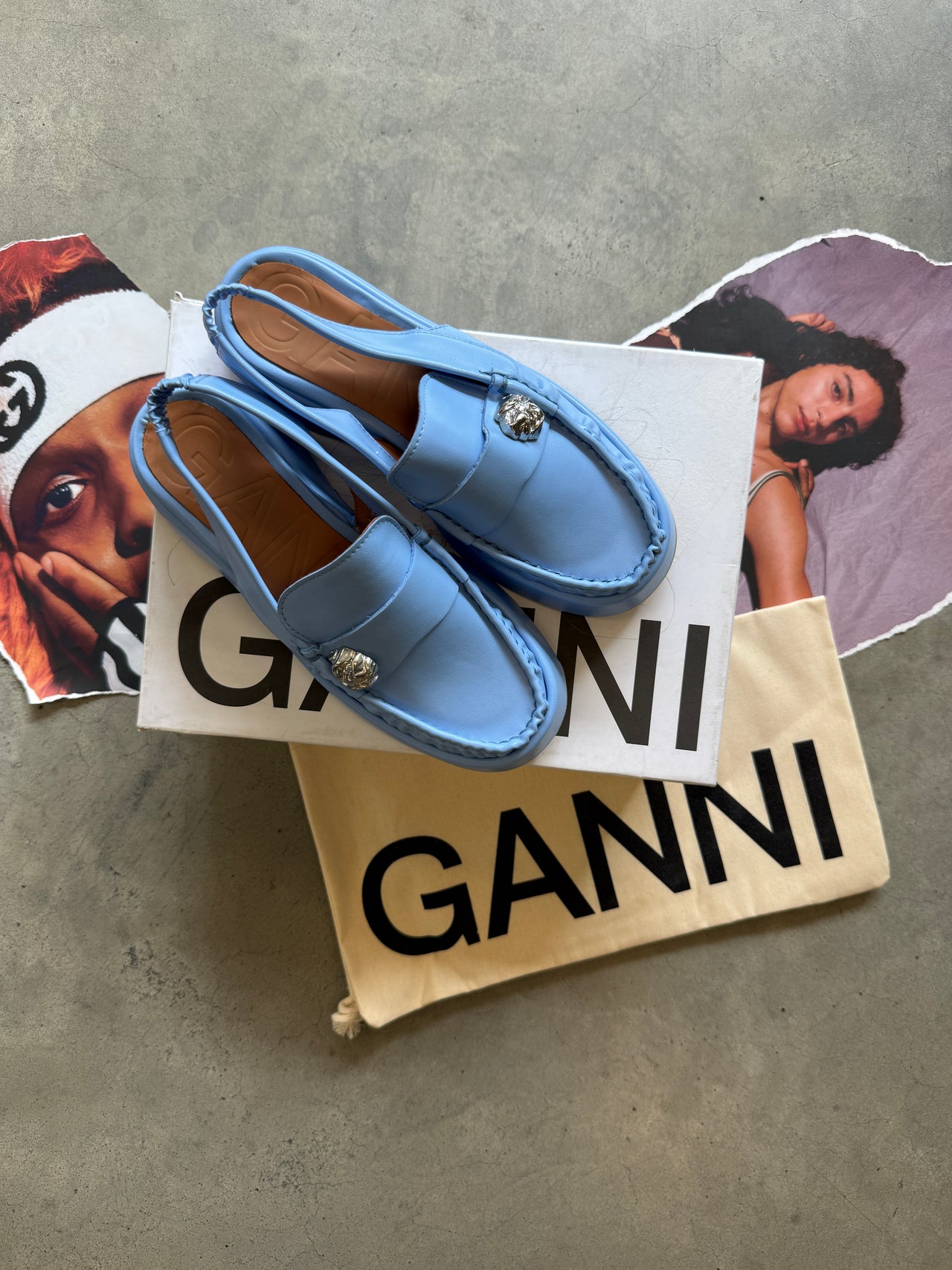 (38) GANNI Blue Slingback Wedge Loafers