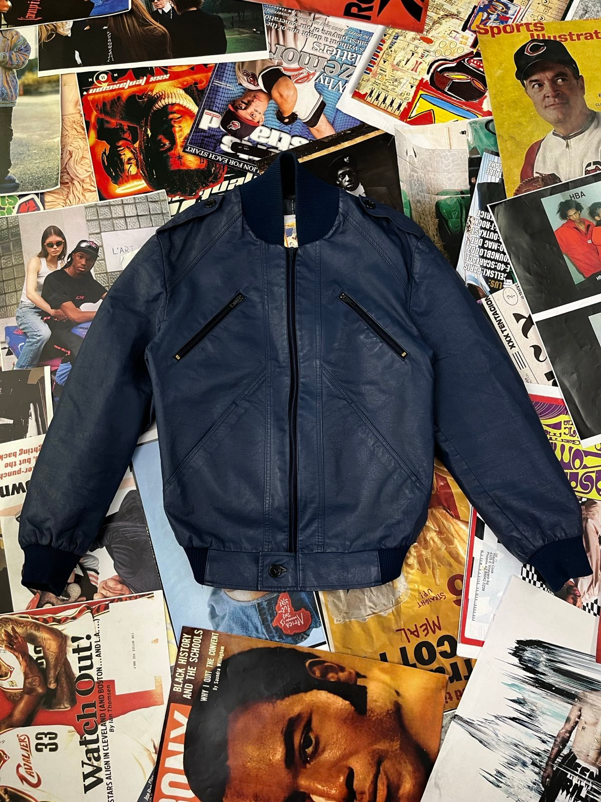 (M) Bomber modrý koženkový