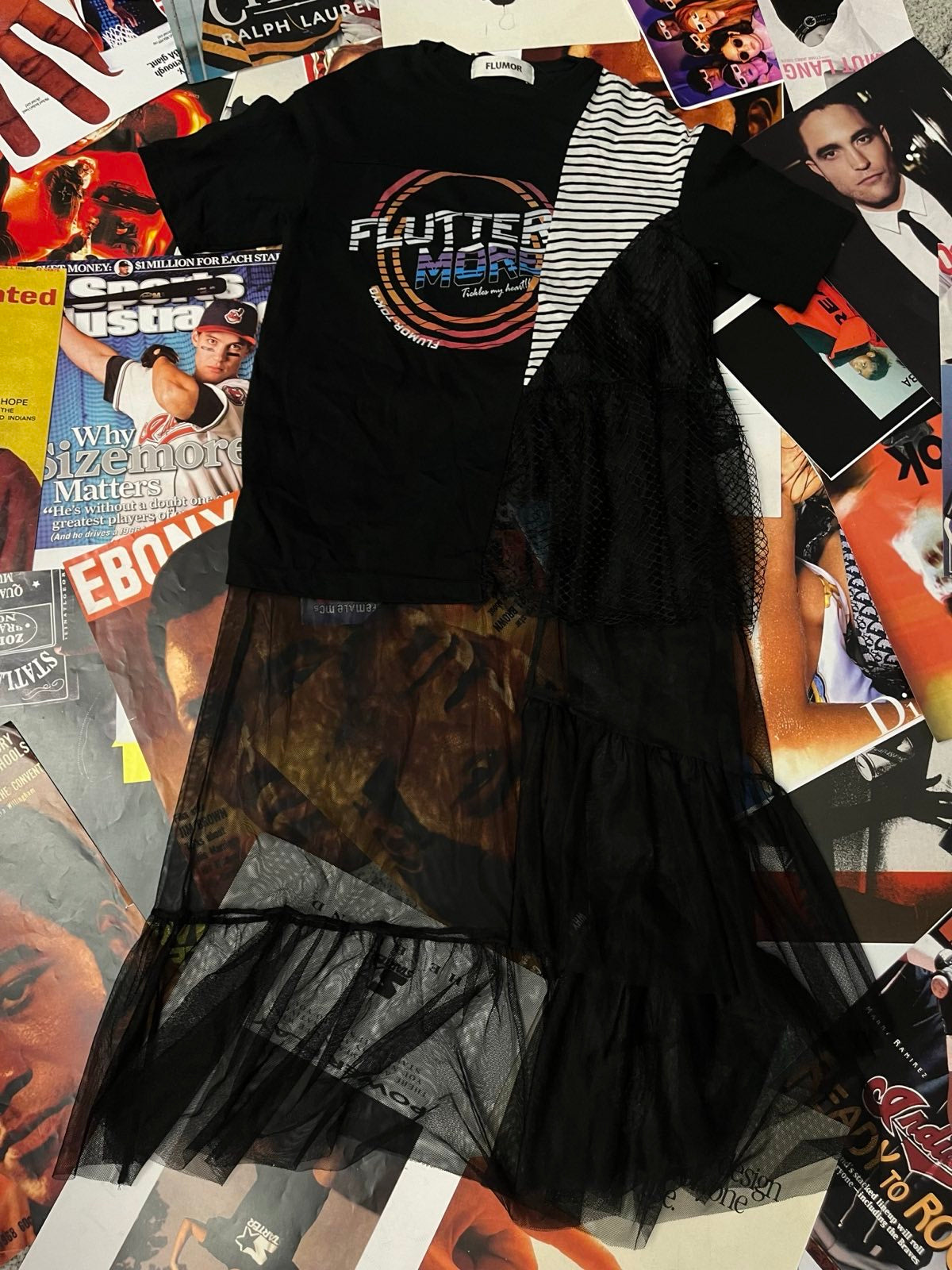 Flumor ŠATY černé upcyklované z trička, mesh spodnička M