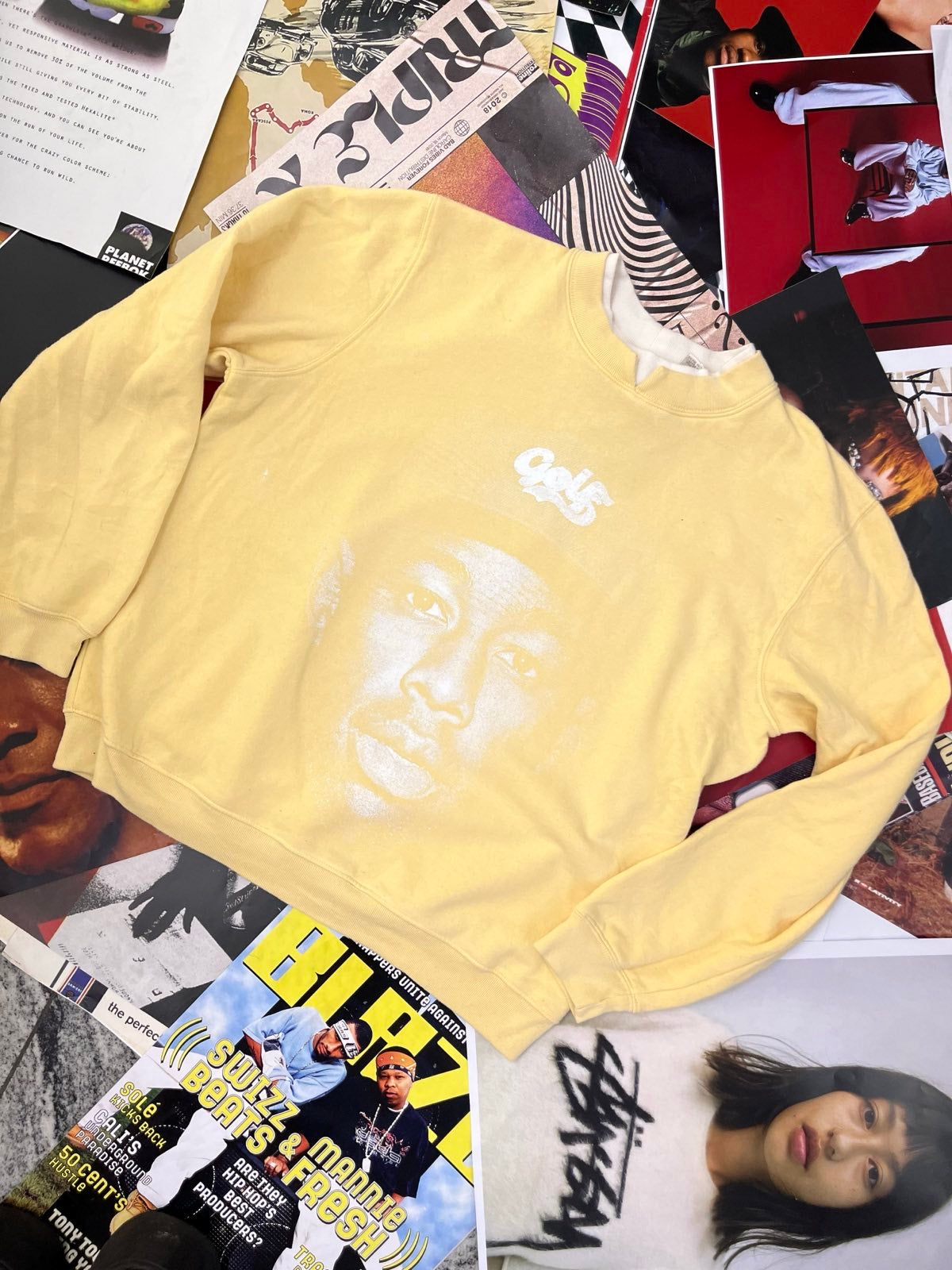 1of1 CREWNECK světle žlutý s bílým sítotiskem Golf Tyler, the Creator L