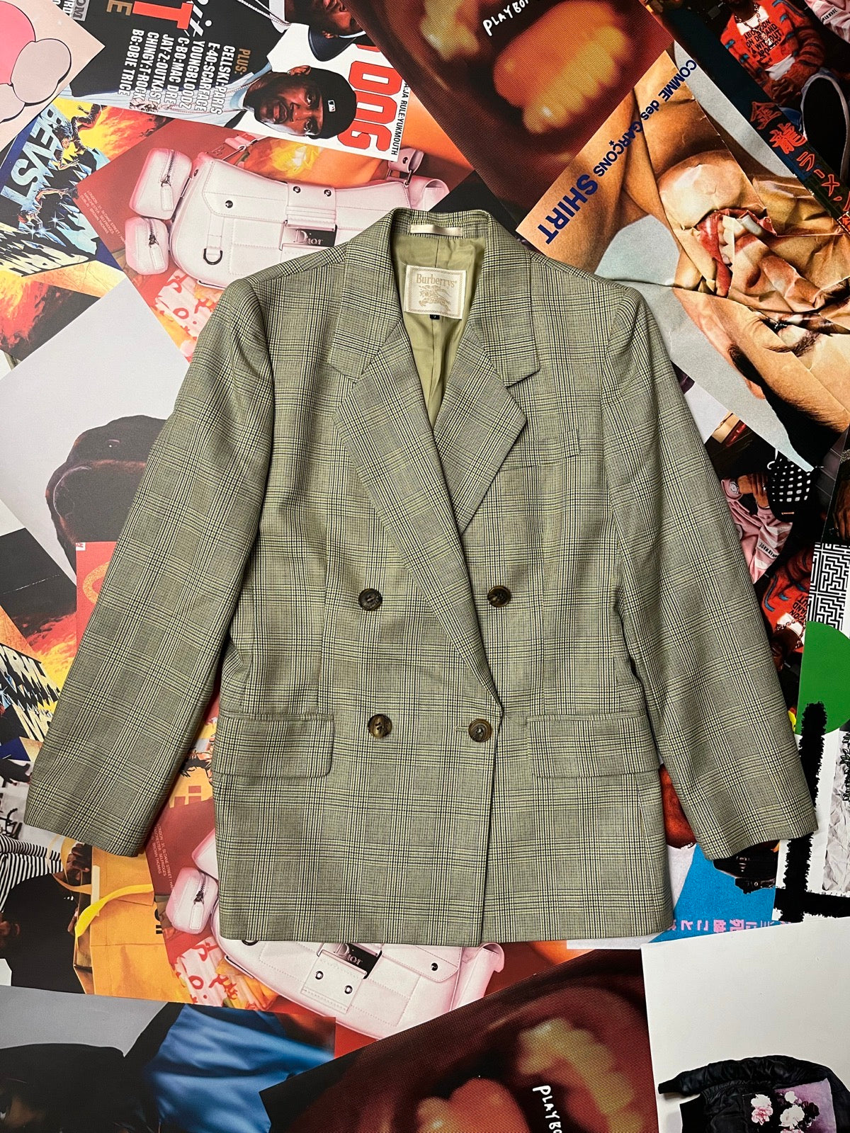 (XS) Burberry dámské sako kostkované světle zelené, béžové, modré (komplet se sukní)