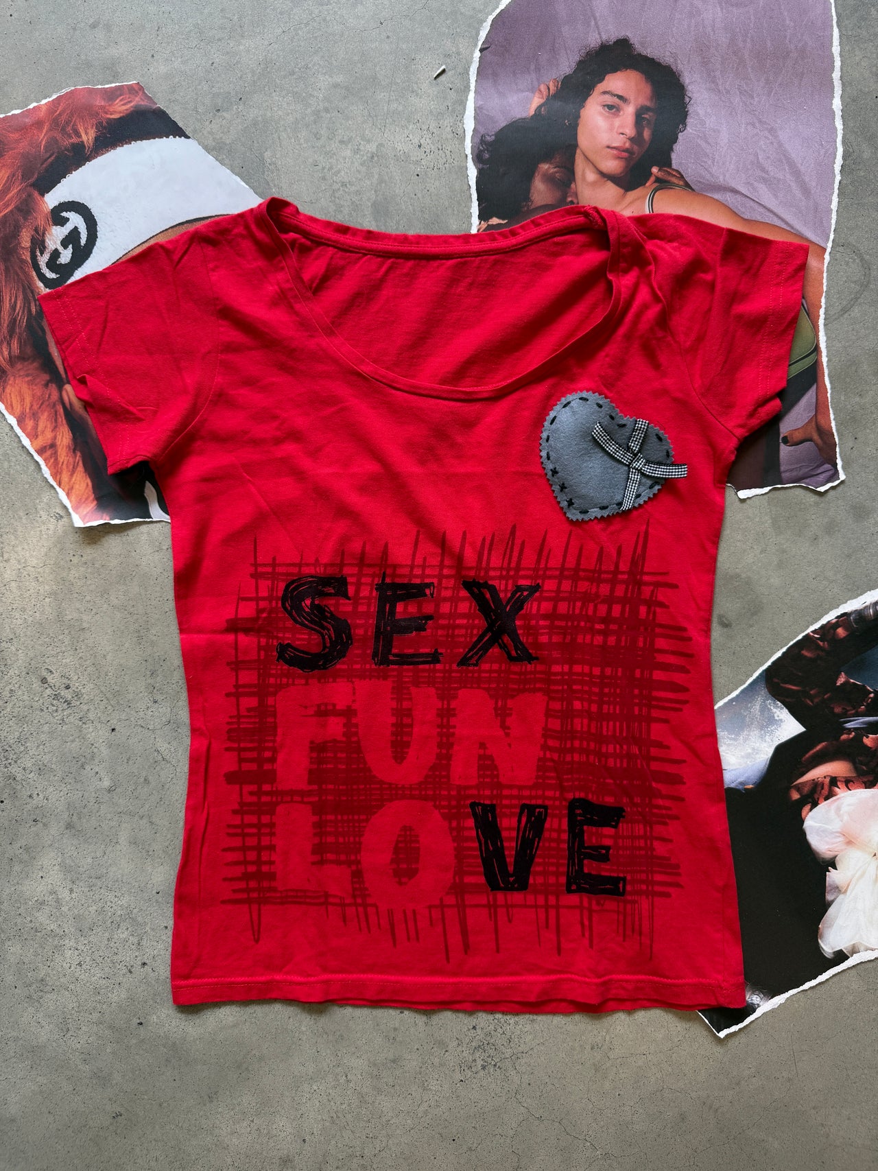 (S) Desigual top červený SEX FUN LOVE