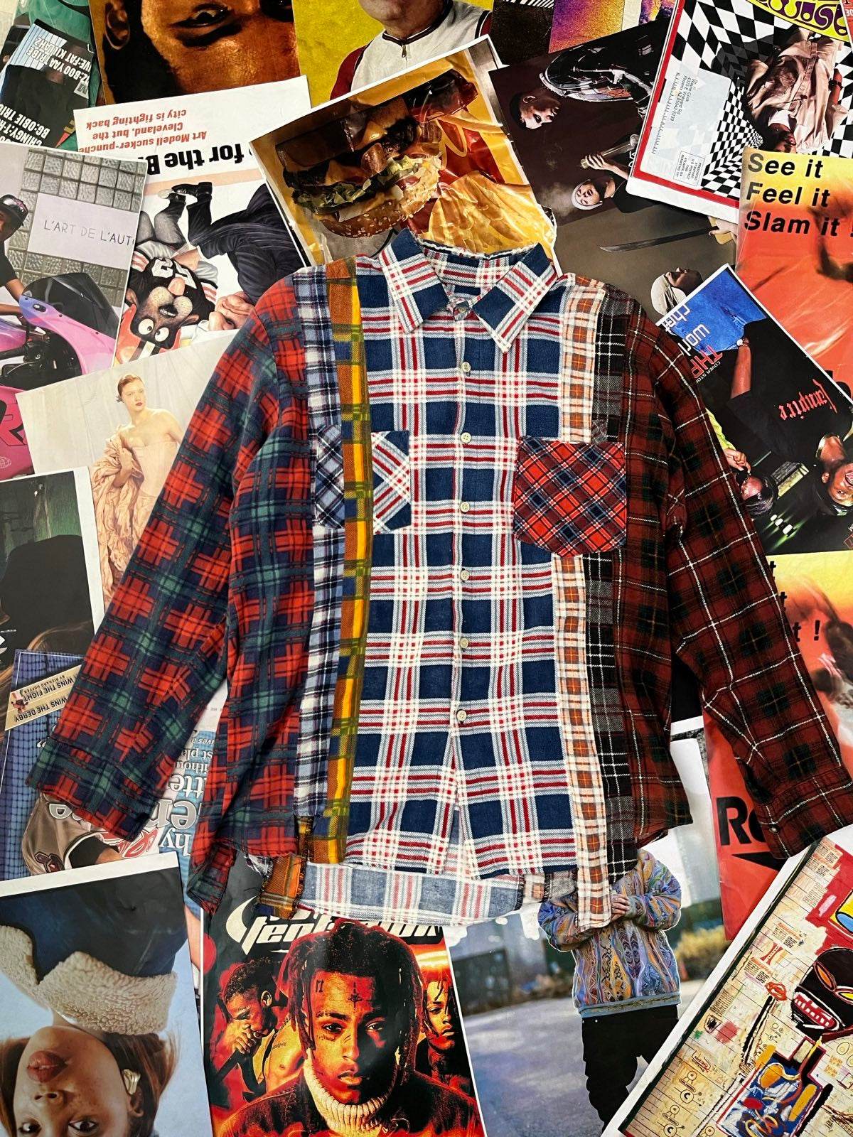 (M) Rebuild by Needles flanelová košile uprostřed modro– červeno–bílý panel