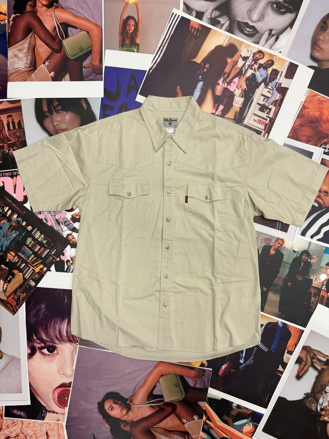 (L) John Bano košile světle béžová s krátkým rukávem