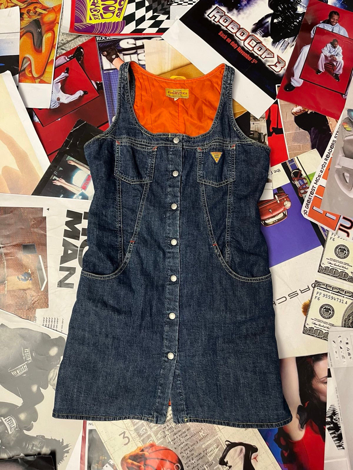 Fiorucci džínové šaty na knoflíky (uvnitř oranžové) L