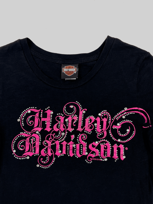 Triko černé Harley Davidson s kamínky (M)