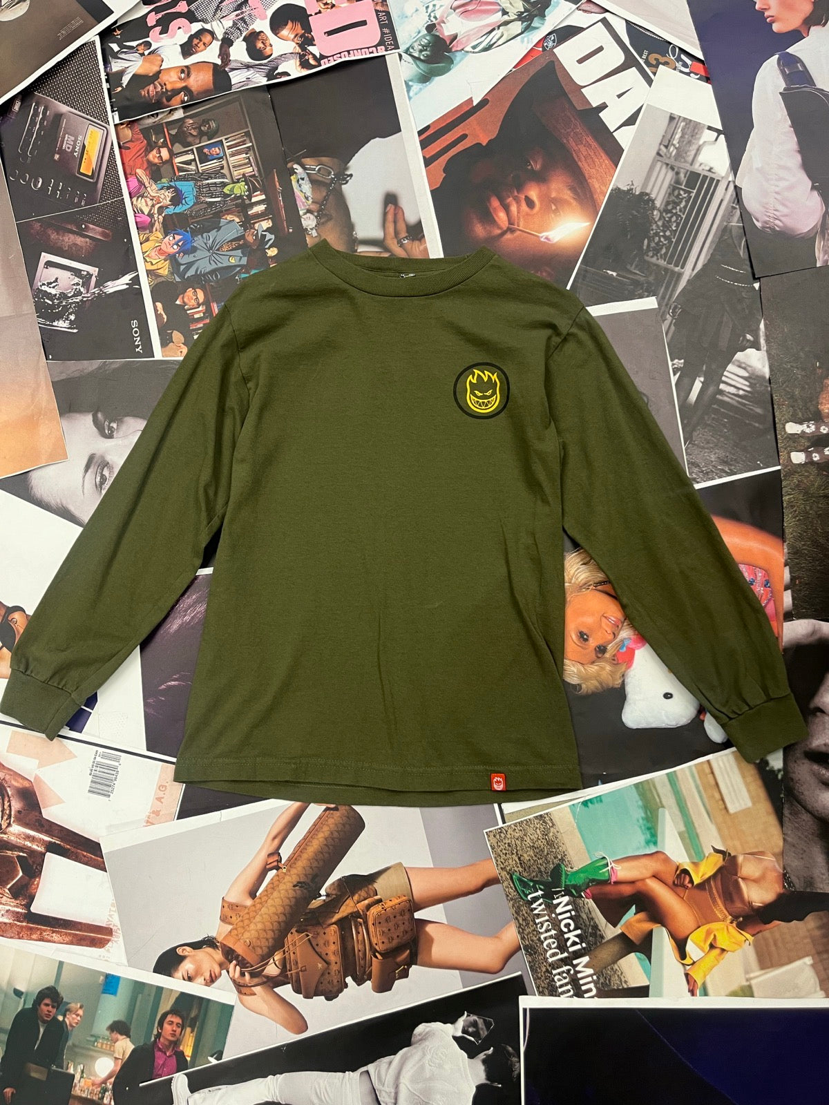 (S) Spitfire Wheels olivový longsleeve s logem a velkým back printem