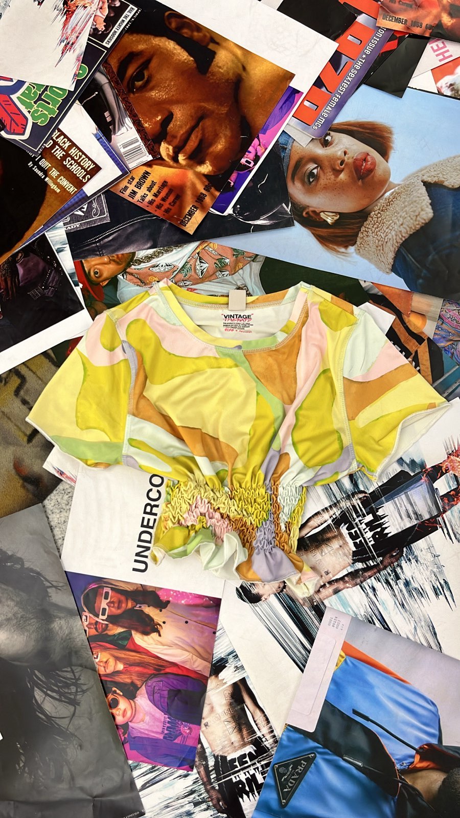 Reworked top Heine žluto zeleno oranžový vzor s žabičkováním M