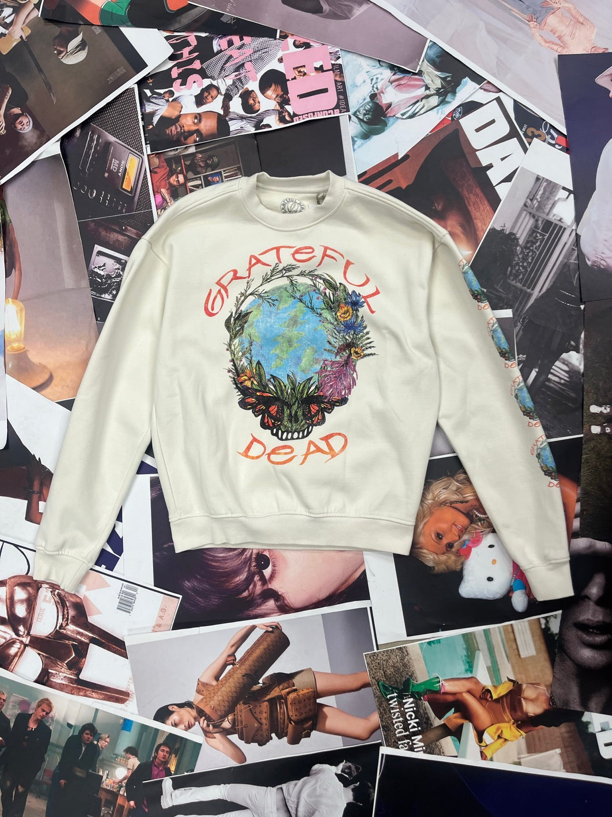(XS) Grateful Dead krémová mikina s velkou psychedelickou grafikou