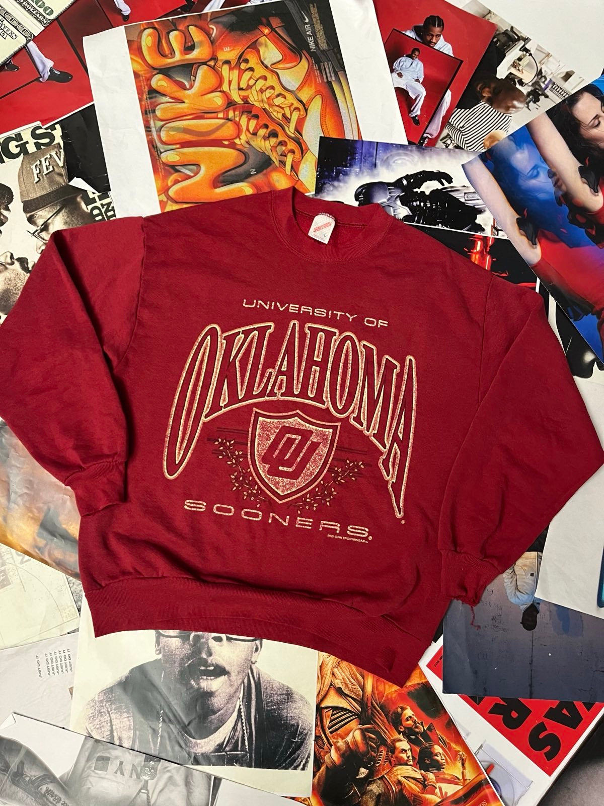 (L) Jerzees CREWNECK červený s potiskem University of OKLAHOMA