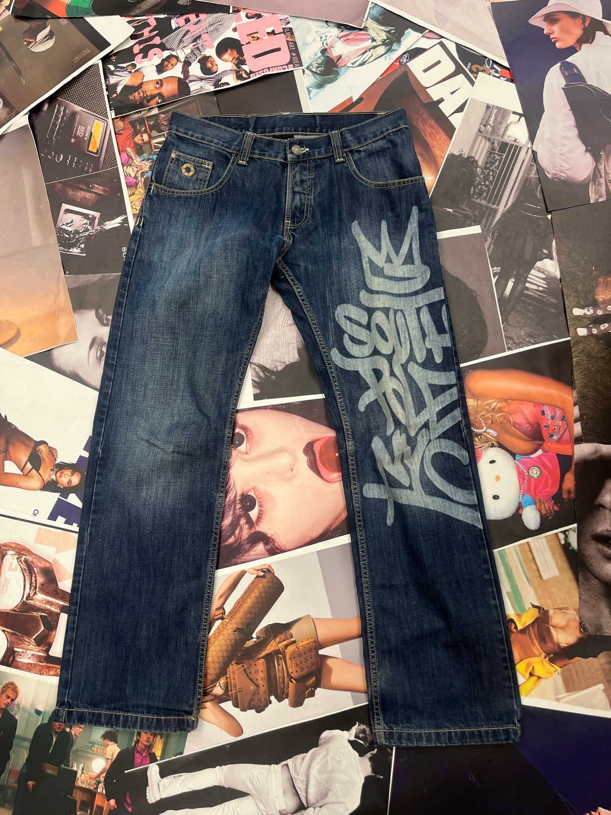 (M) Southpole tmavě modré baggy jeans s graffiti potiskem