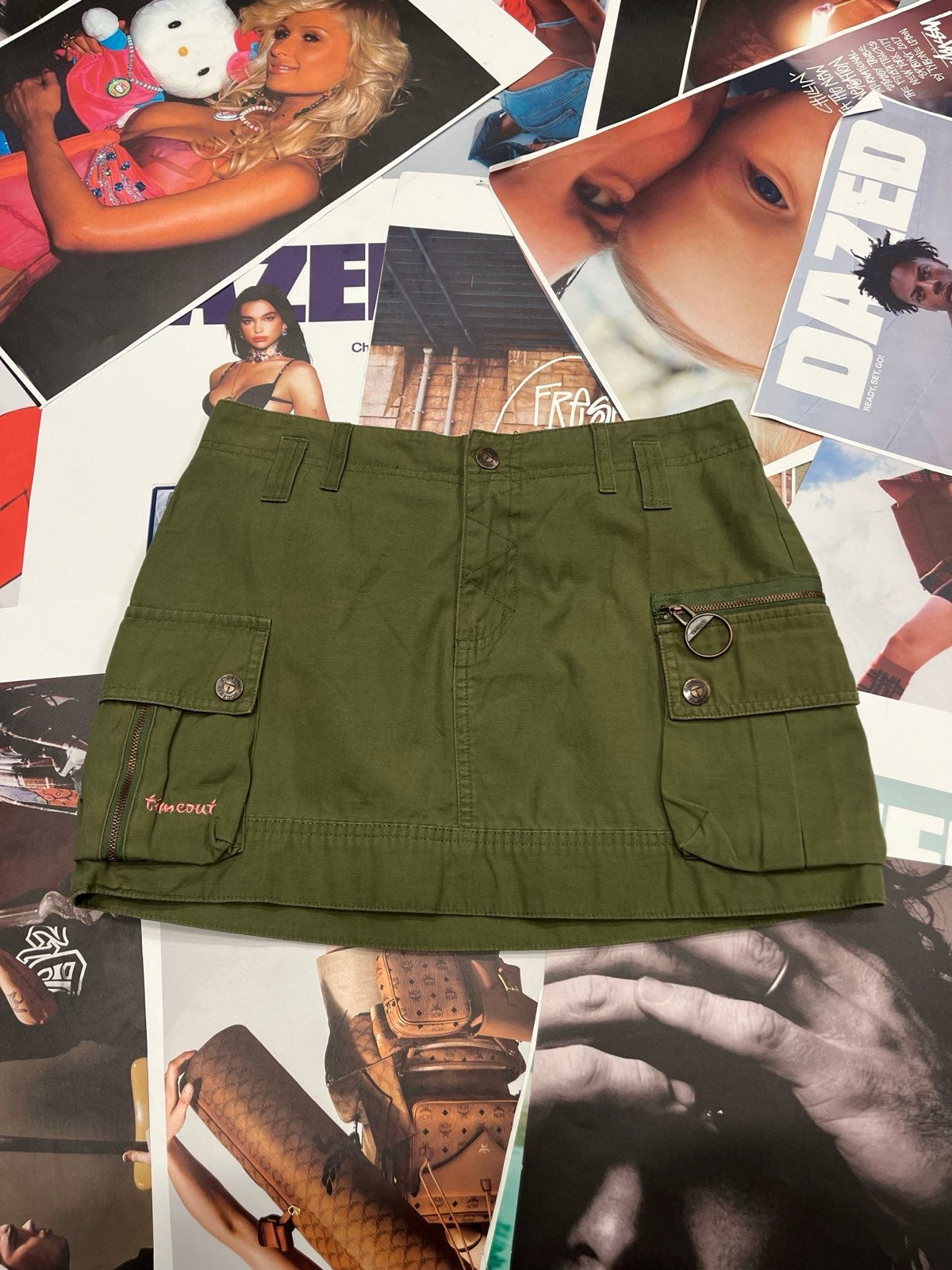 (S) Floral Streetwear Timeout army green sukně