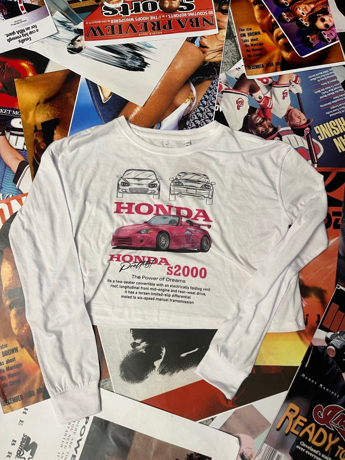 1of1 TOP s dlouhým rukávem dámský bílý, potisk růžová Honda M