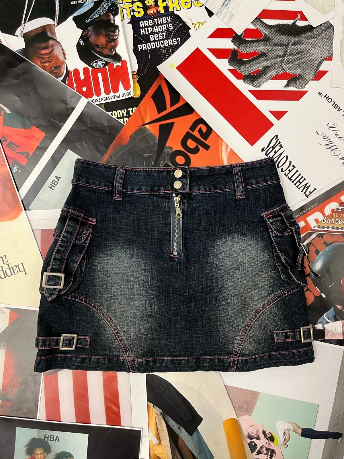 (M) Rigass SUKNĚ džínová tmavý denim s kapsami a pásky na stranách