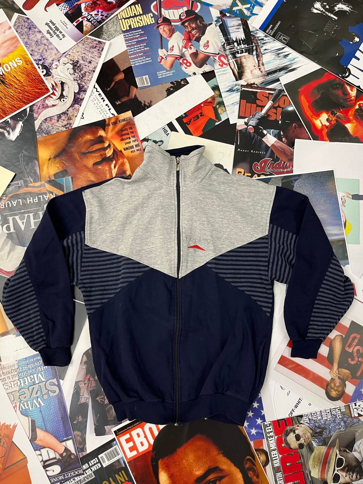 (XL) Replay MIKINA na zip tmavě modrá a šedá