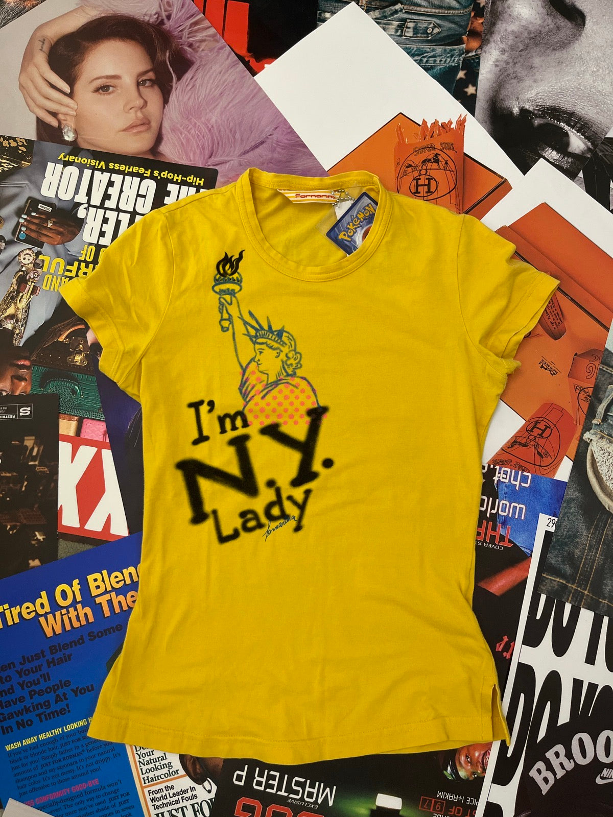 (S) Fornarina žluté dámské babytee s nápisem I am N.Y. Lady