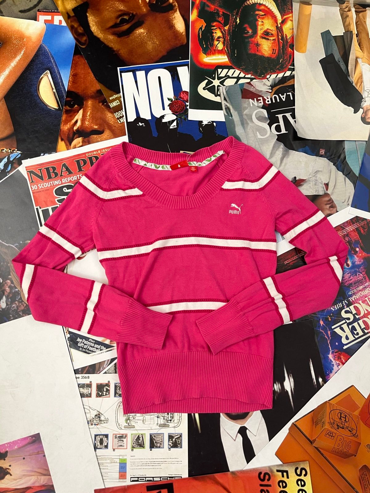 (S) Puma SVETR dámský růžový s bílými pruhy