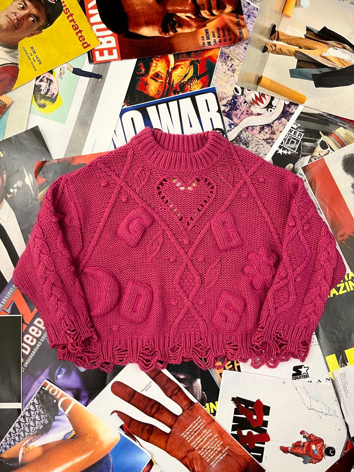 (M) GCDS svetr růžový pletený se srdíčky