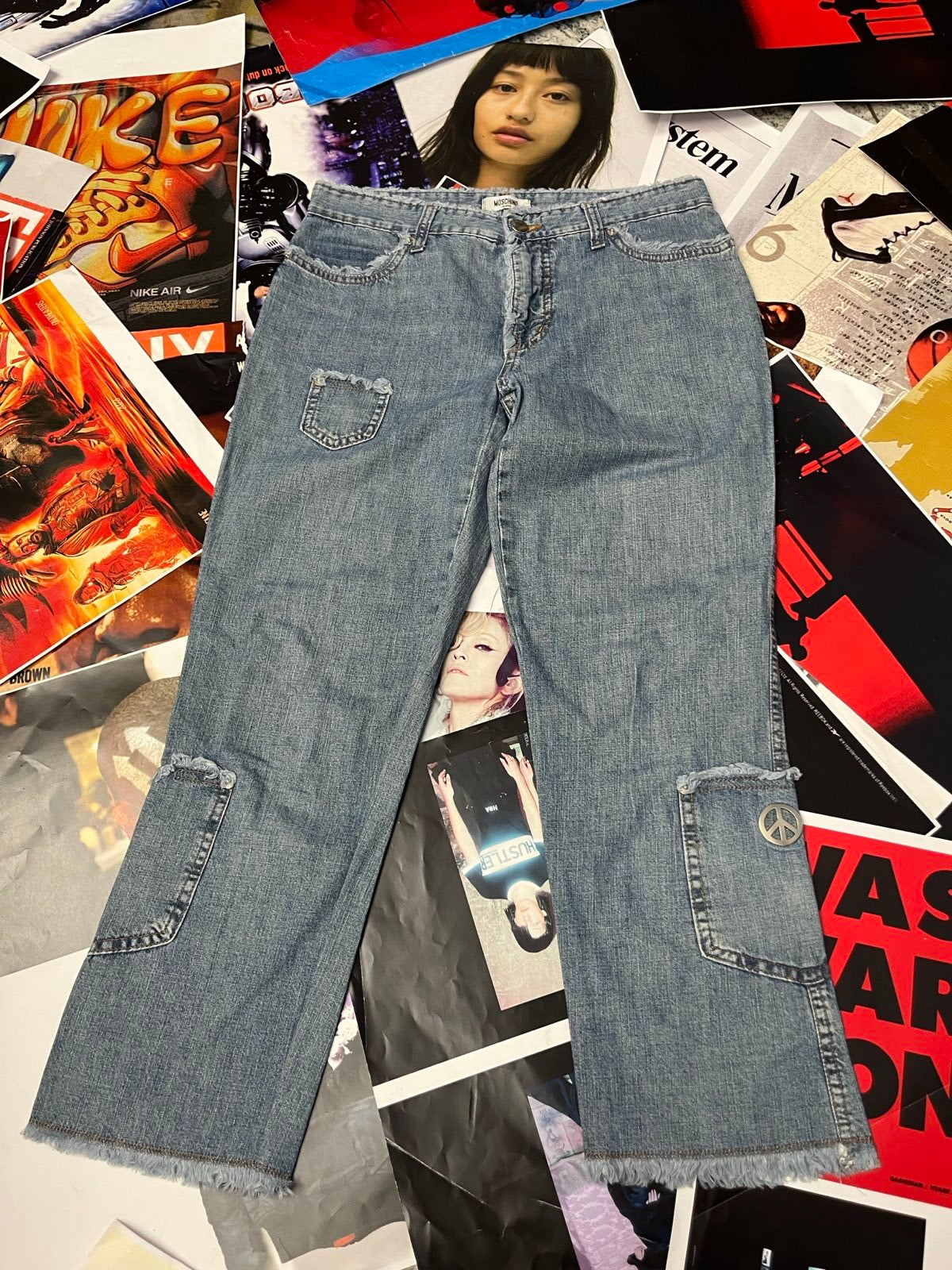 (M) Moschino Jeans rifle 3/4 dámské světle modré s našitými více kapsami