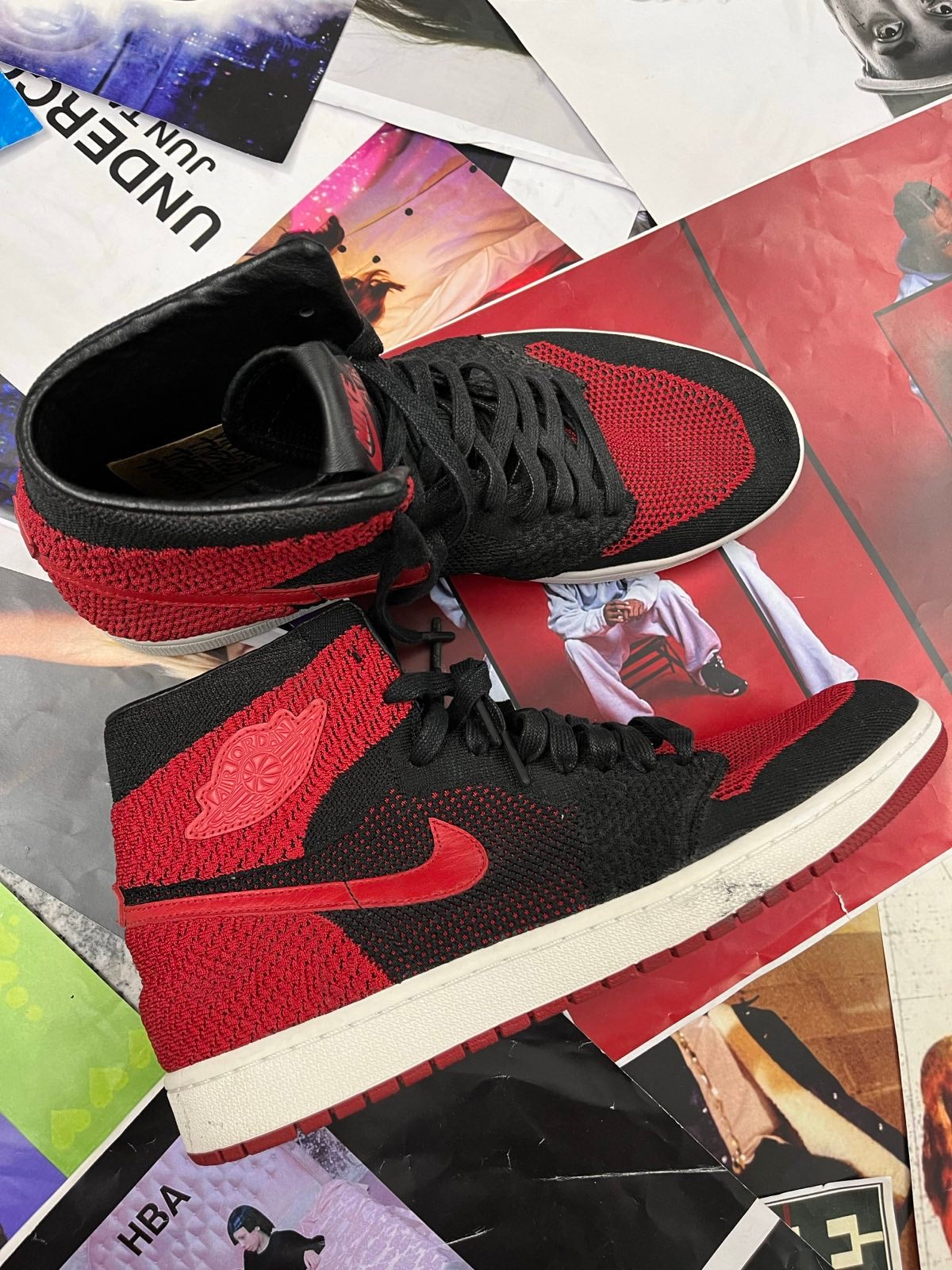 (47) Nike Air Jordan 1 TENISKY Retro High OG Flyknit "Bred" červeno černé