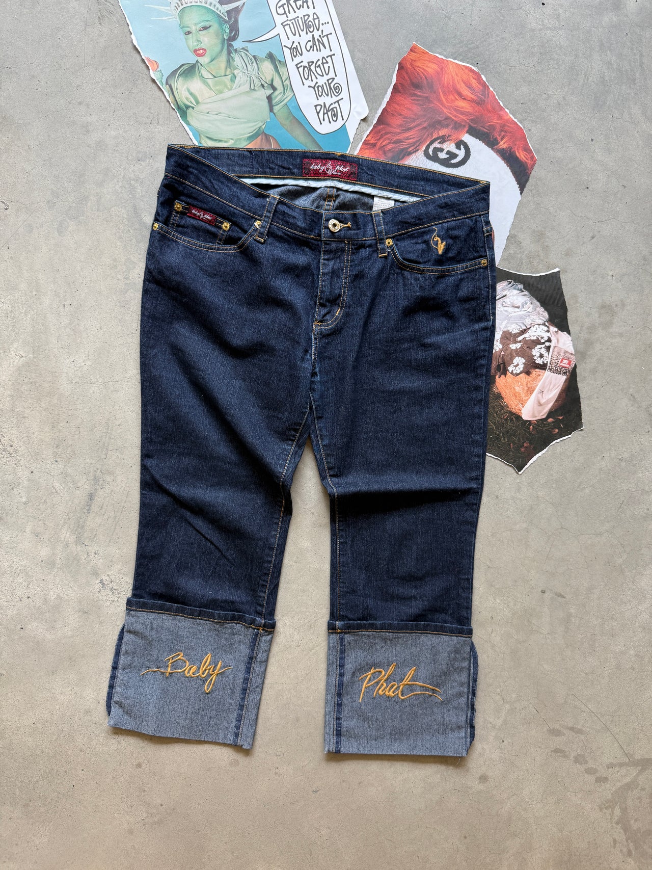 (L) Baby Phat raw denim capri jeans (3/4)