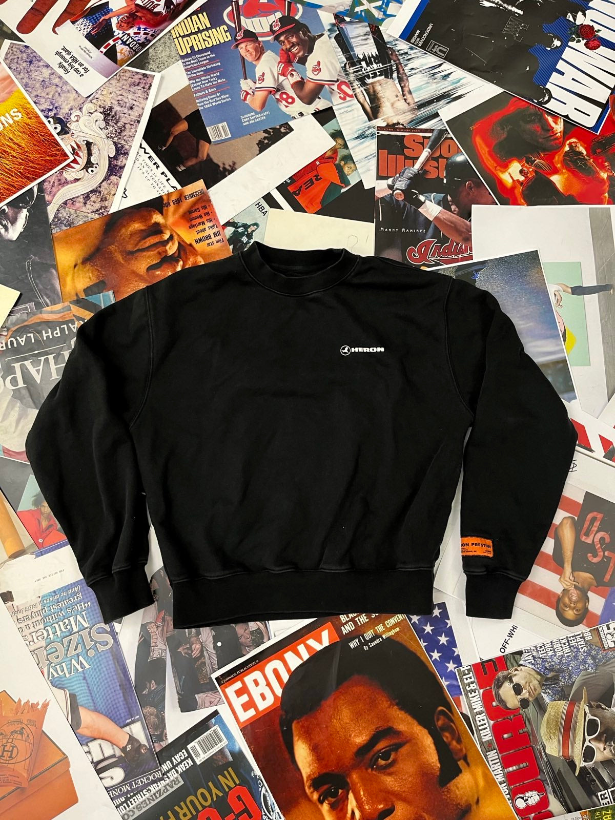 (L) Heron Preston CREWNECK černý s oranžovými prvkami