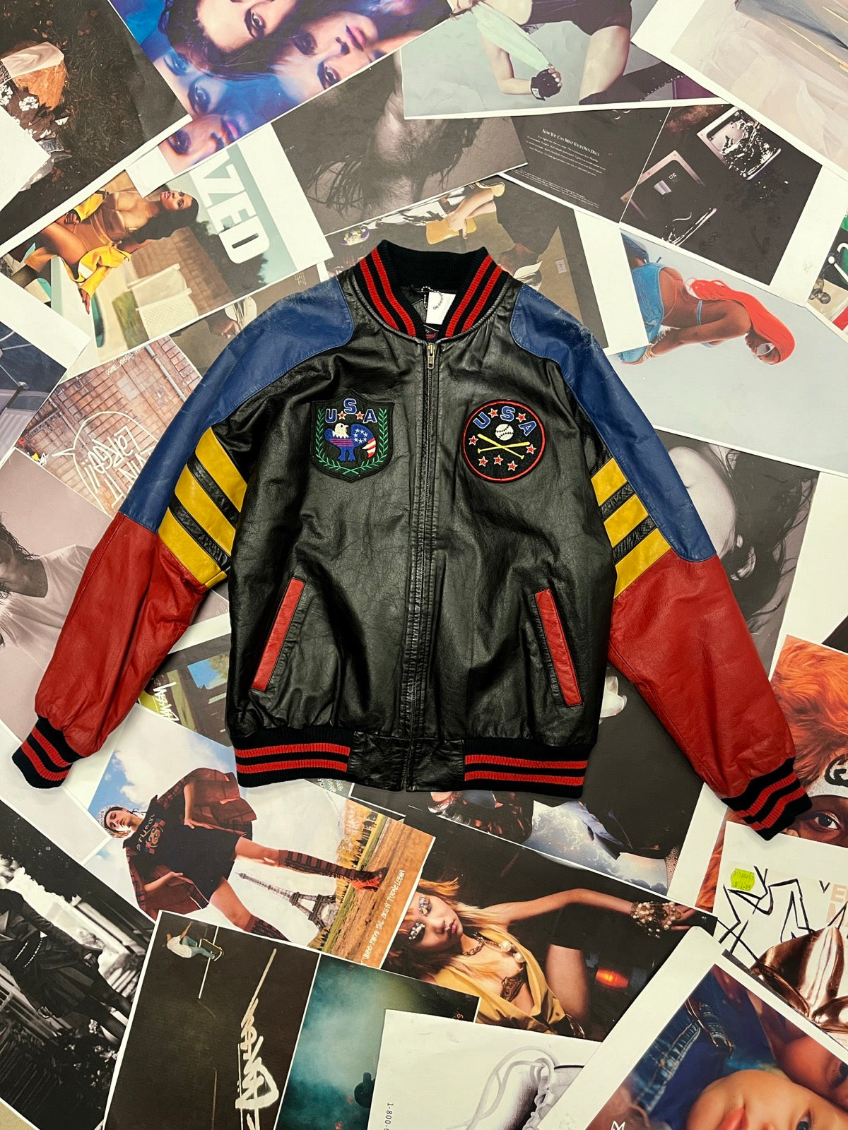(M) Glancer – Vintage Leather Varsity Jacket USA Baseball
