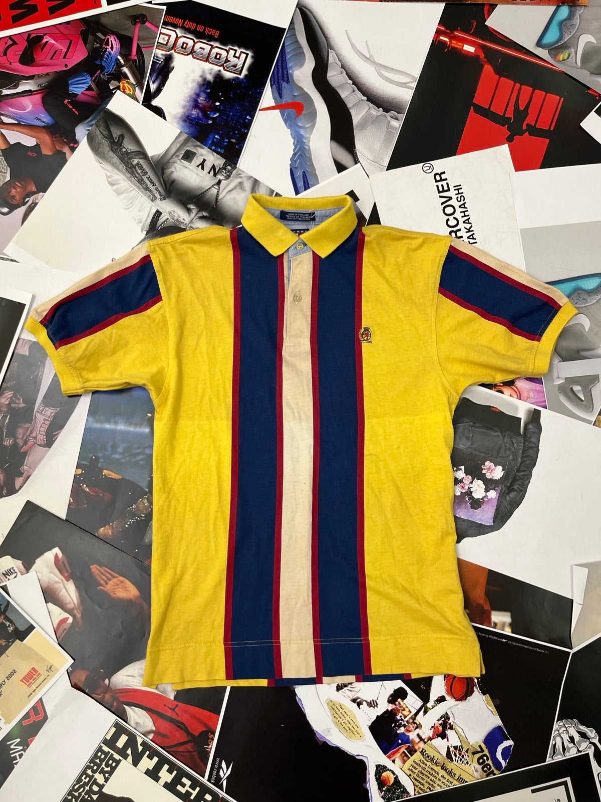 Tommy Hilfiger POLO TRIKO pánské žluto-modro-červené pruhované L