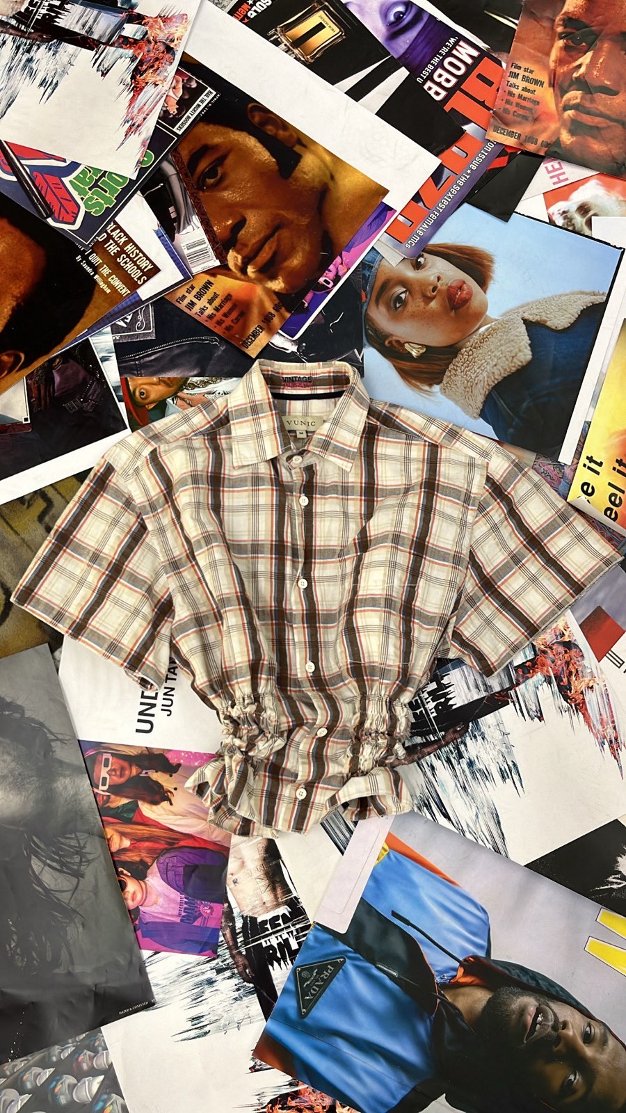 Reworked top Vunic bílý kostičkovaný (červená modrá hnědá) s žabičkováním M