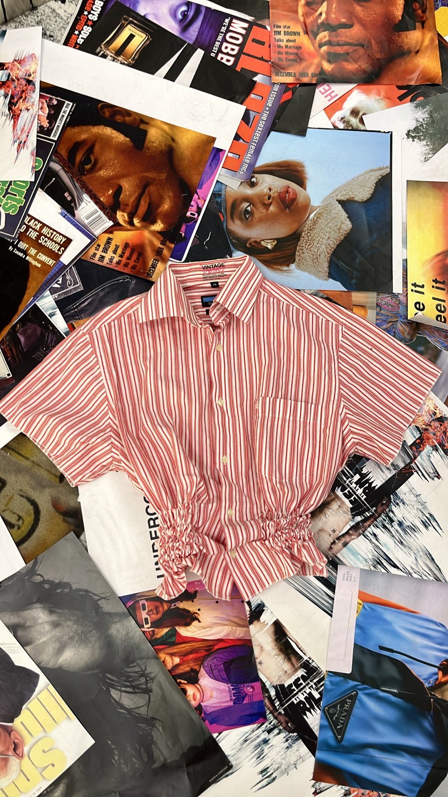 Reworked top AAT sachs červenobílý pruhovaný s žabičkováním M