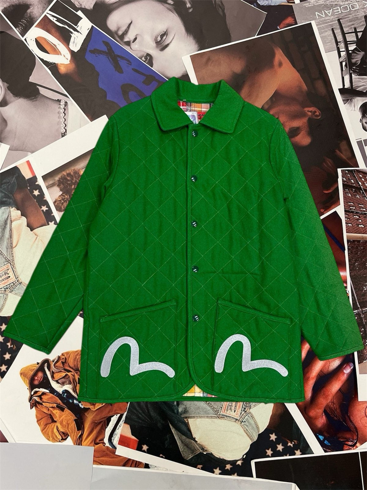 (M) Evisu x Yamane bunda prošívaná zelená z vlny