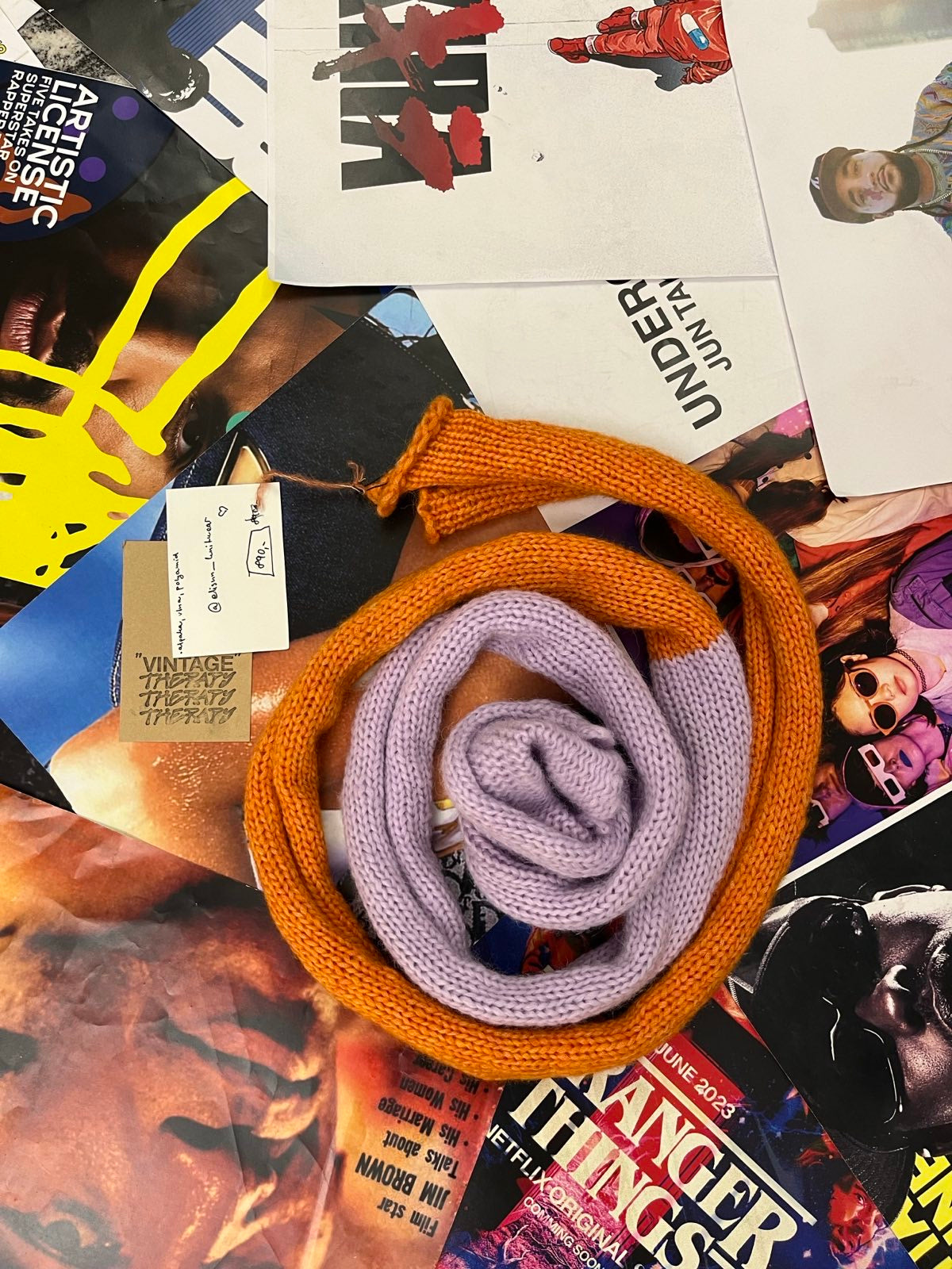 Pletená šála oranžová, lila OS