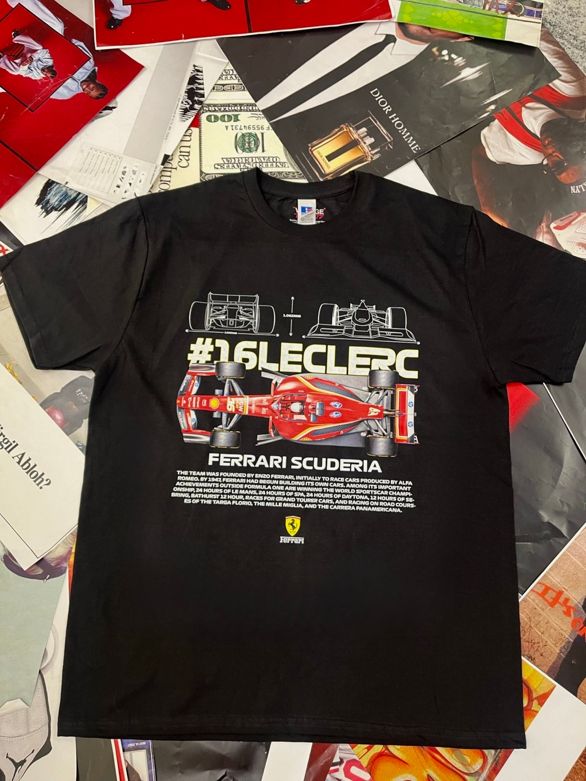 BOOTLEG triko černé 16 LECLERC červené Ferrari