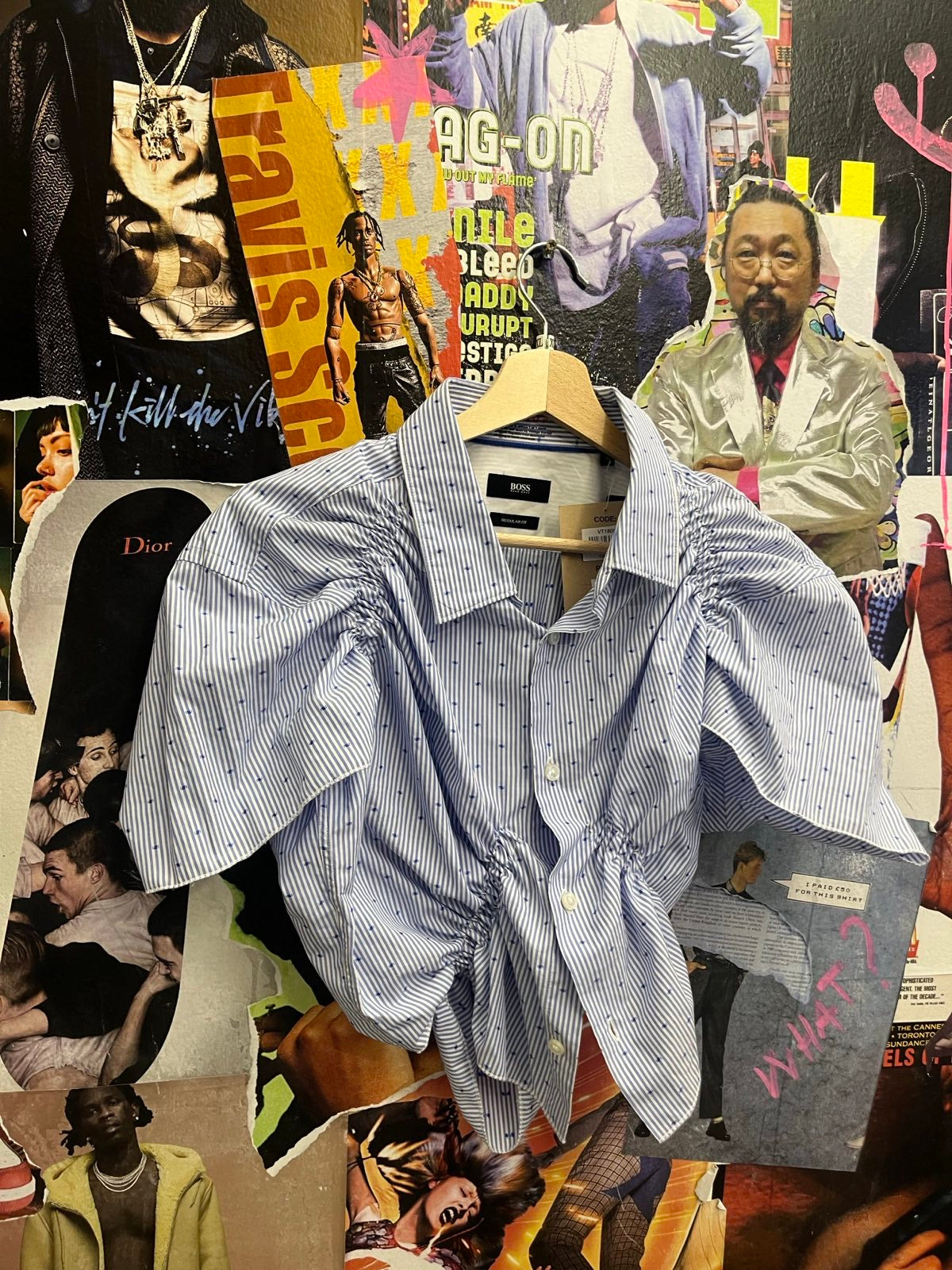 Reworked top Hugo Boss modrobílé pruhované s žabičkováním XL