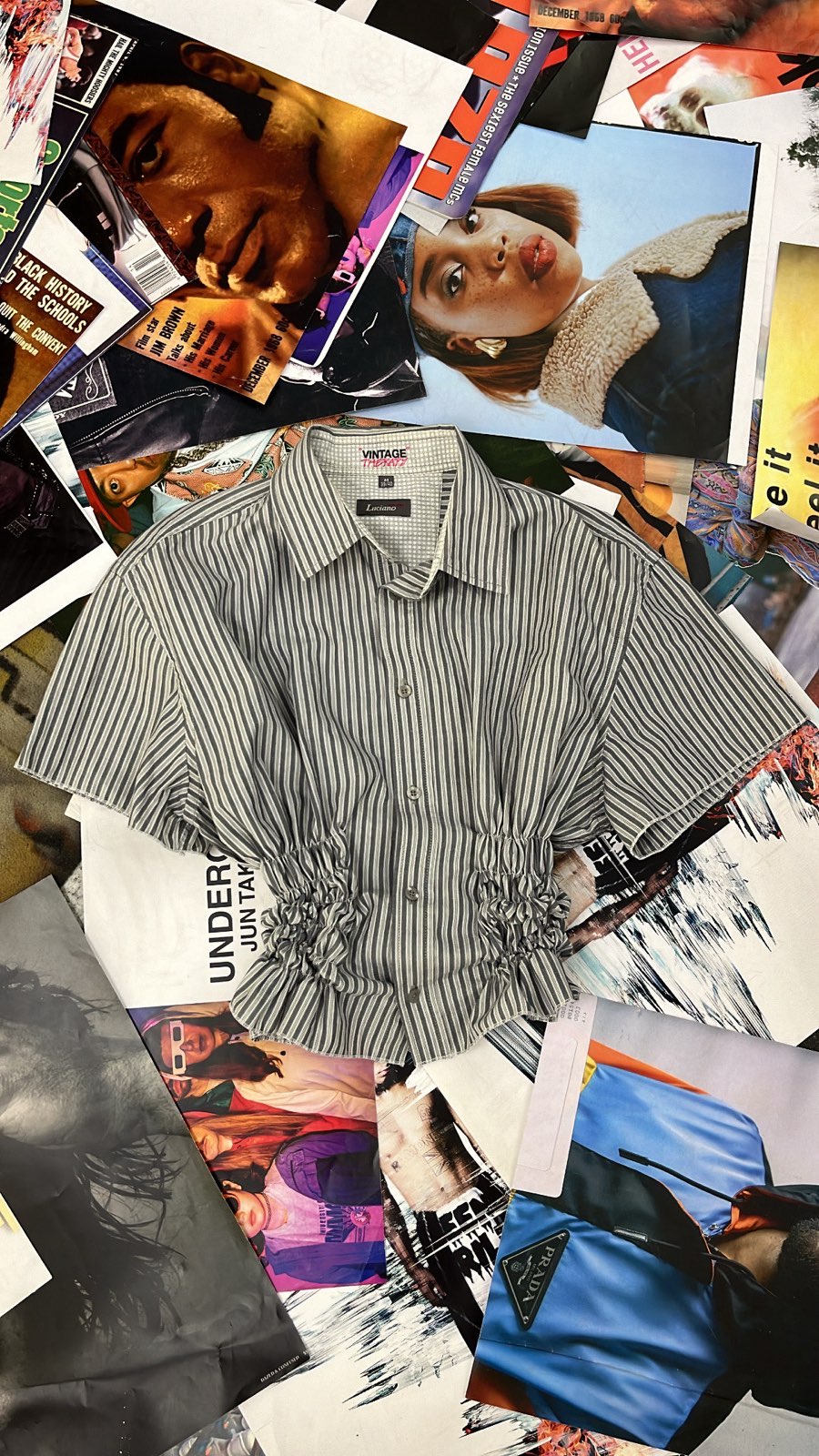 Reworked top Luciano černobílý pruhovaný s žabičkováním M