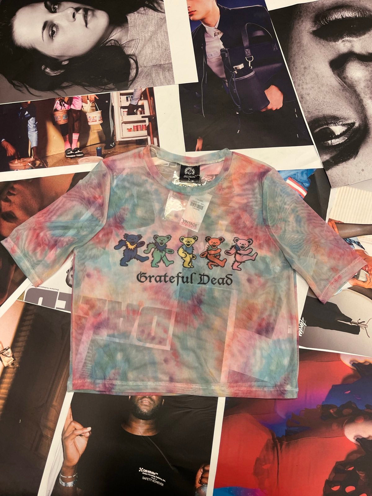 (L) Grateful Dead batikovaný mesh top s potiskem medvídků