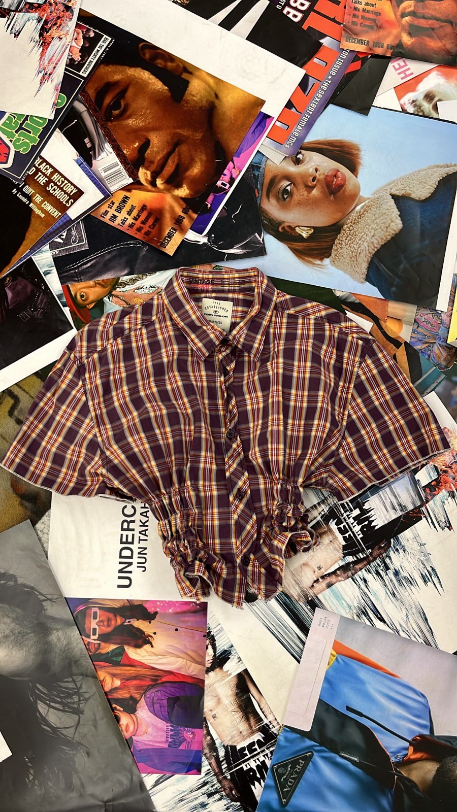 Reworked top Tom Tailor fialovo hnědý kostičkovaný s žabičkováním L