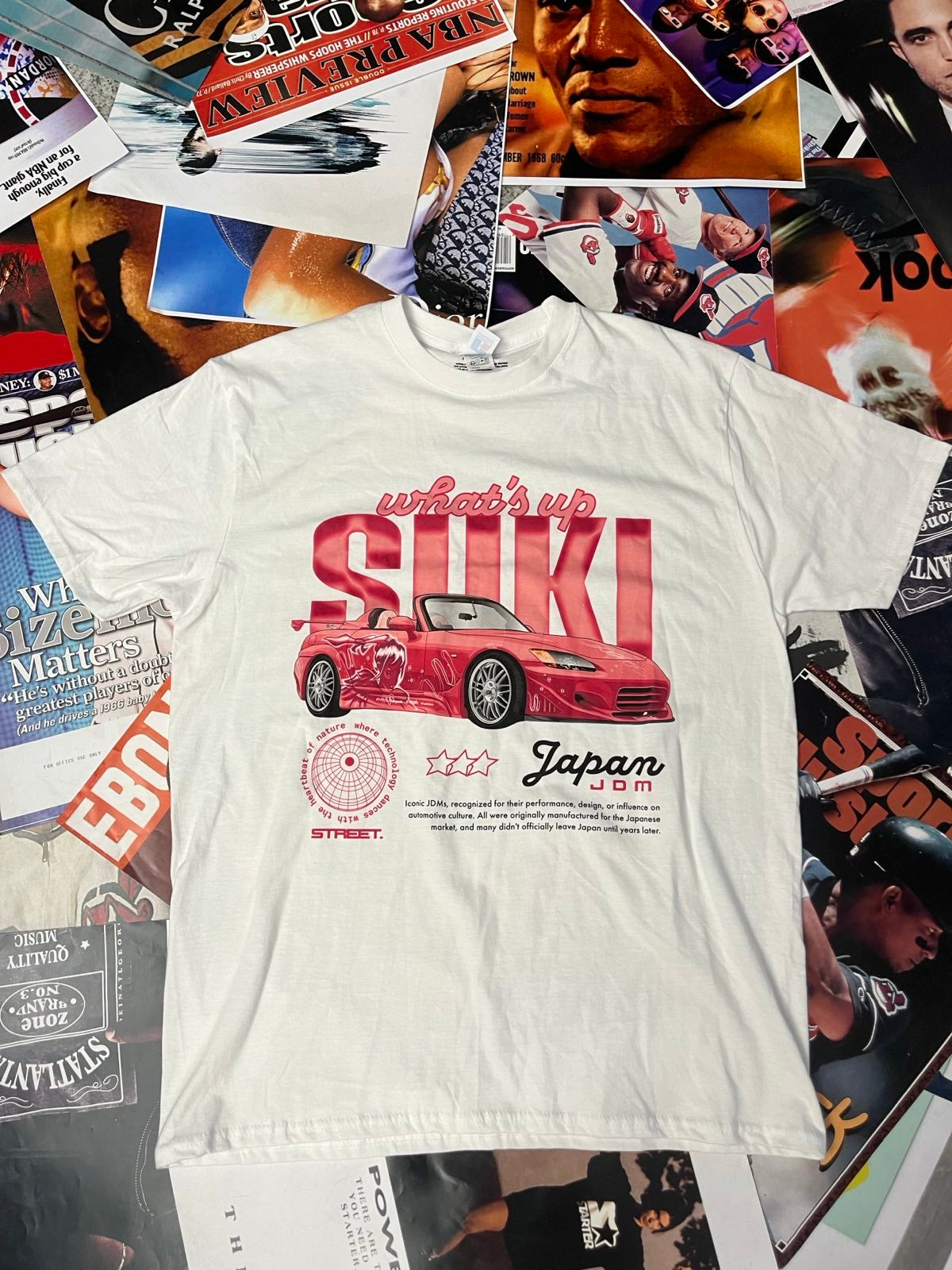 BOOTLEG triko bílé růžový nápis Whats up Suki Japan