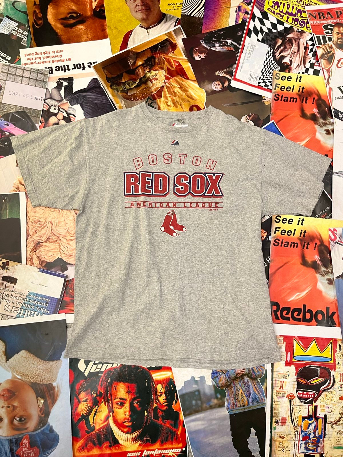 (XL) Majestic triko šedé, nápis Boston Red Sox