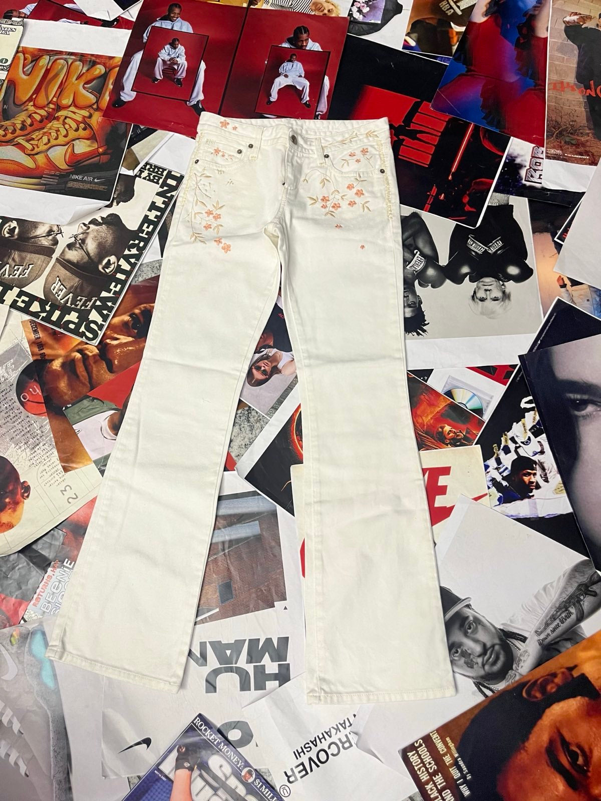 (S) Polo Ralph Lauren džíny dámské bílé s květinama