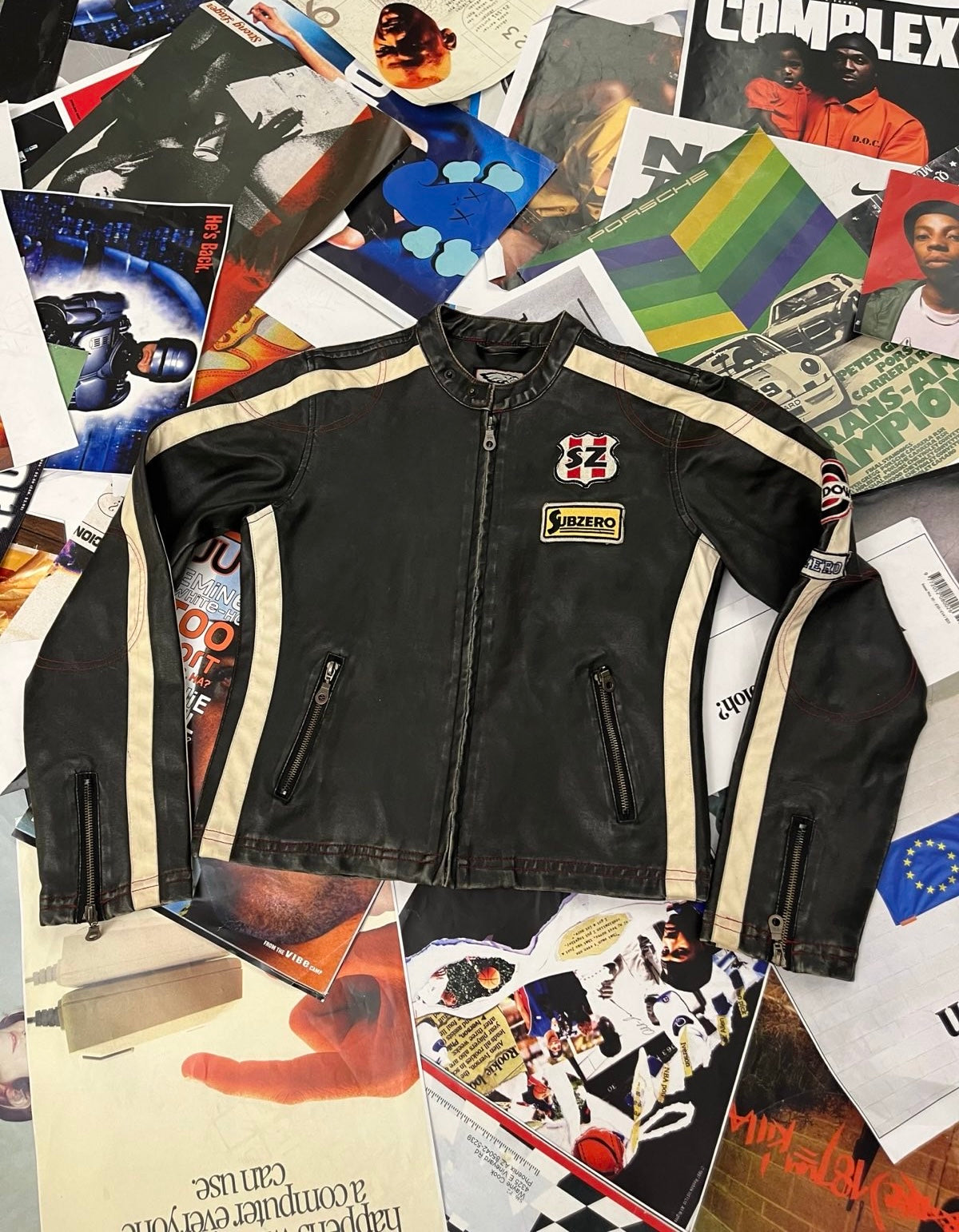(S) SUBZERO koženková biker bunda dámská černo bílo červená