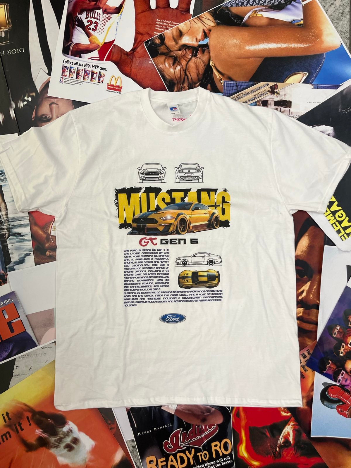 BOOTLEG triko bílé Mustang žlutý